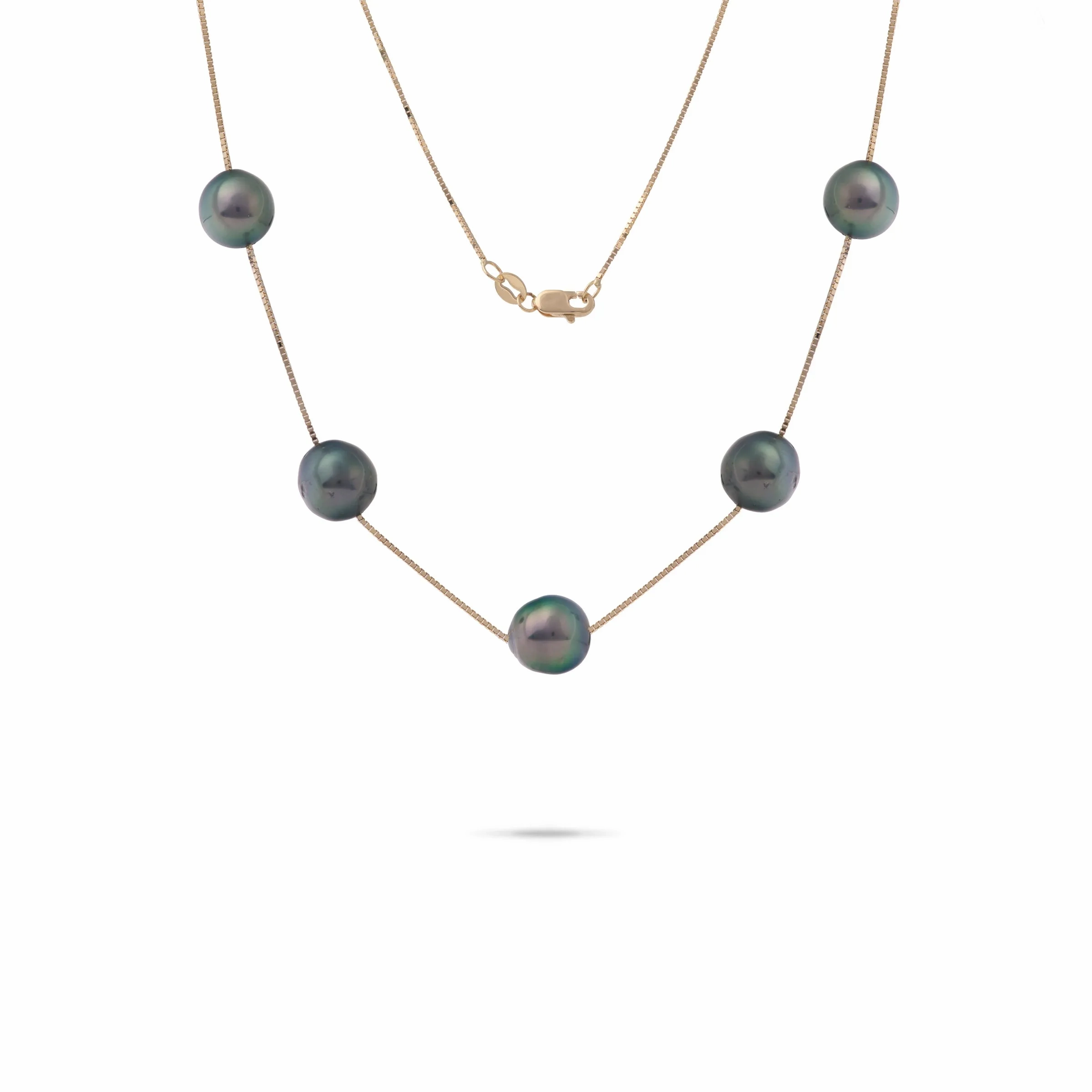 18&quot; Tahitian Black Pearl Necklace in Gold - 9-10mm