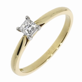 18ct Gold yellow gold princess cut Diamond solitaire 4-claw set ring texture-diamond  