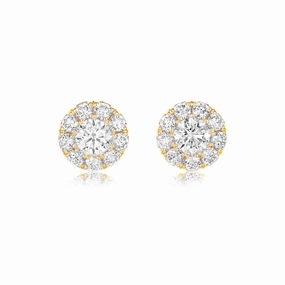 18ct Gold yellow gold round brilliant cut diamond cluster earrings texture-diamond  