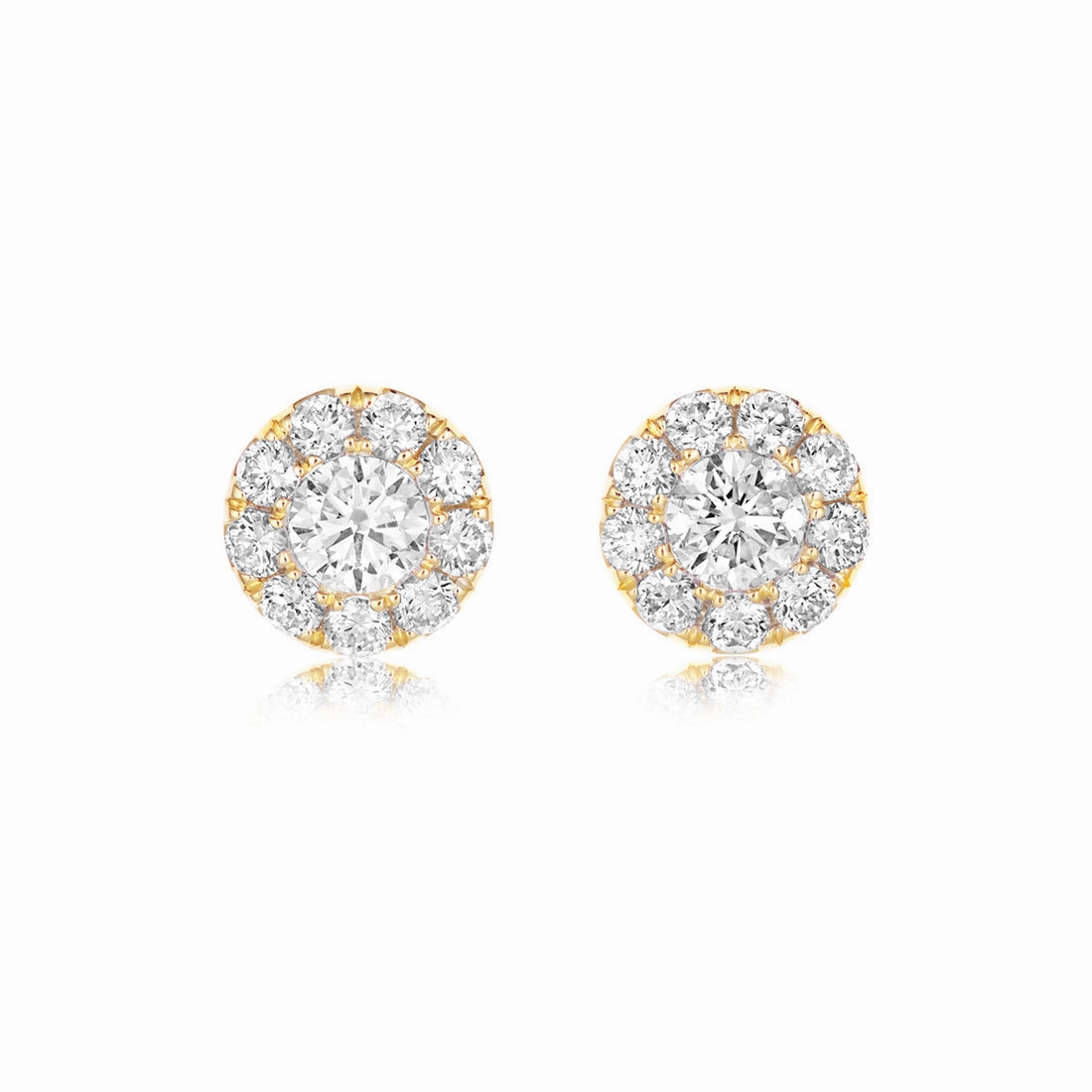 18ct Gold yellow gold round brilliant cut diamond cluster earrings texture-diamond  