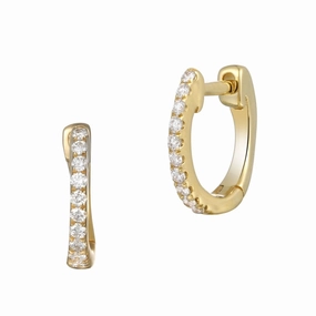 18ct Gold yellow gold small huggy style hoop earings set with diamonds texture-diamond  