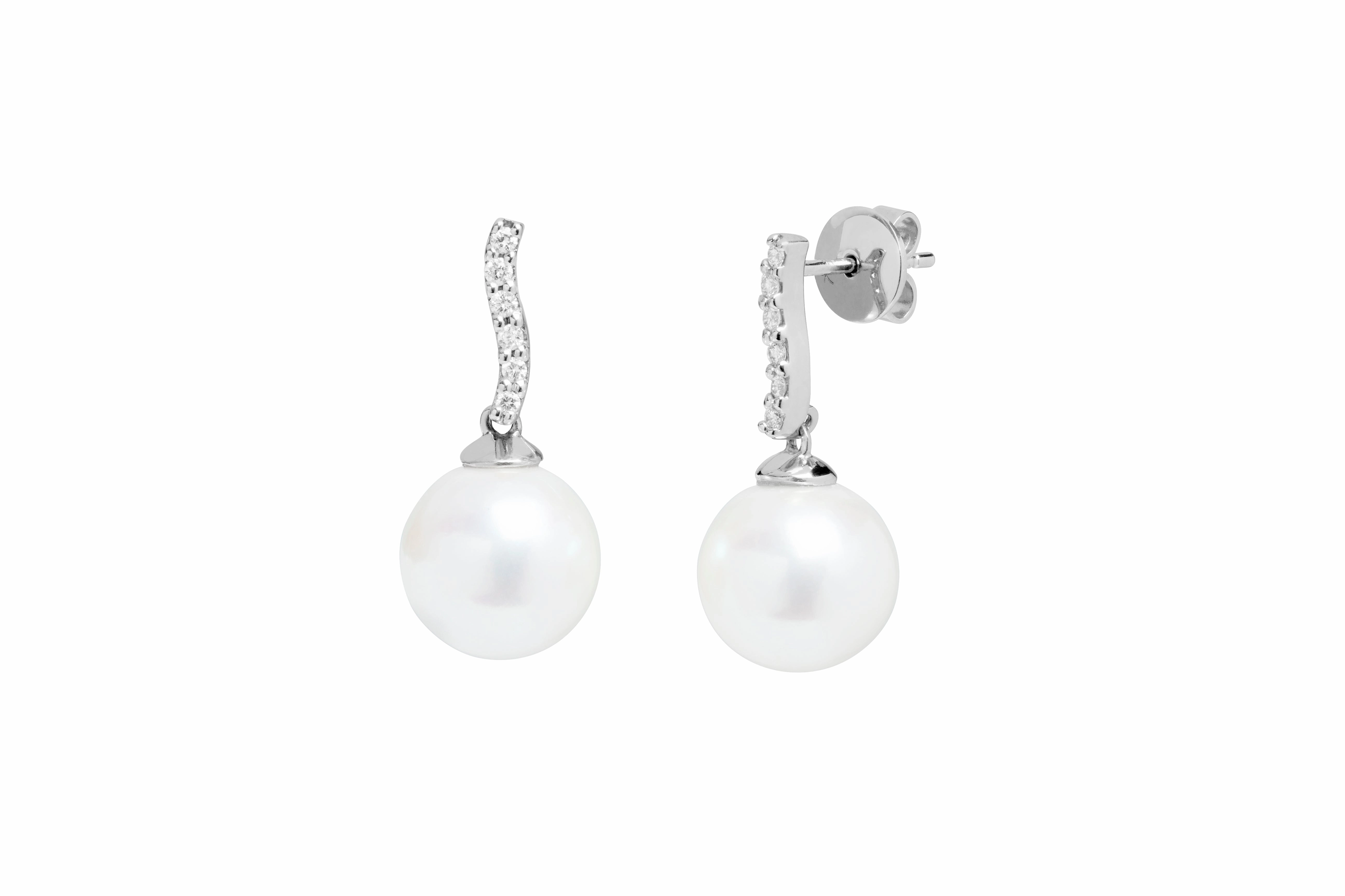 18ct White Gold 10mm Cultured Pearls and Diamond Drop Earrings texture-pearl  