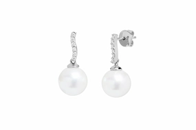 18ct White Gold 10mm Cultured Pearls and Diamond Drop Earrings texture-pearl  