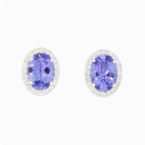 18ct White Gold 1.51ct Tanzanite and 0.21ct Diamond Stud Earrings ear-earrings  