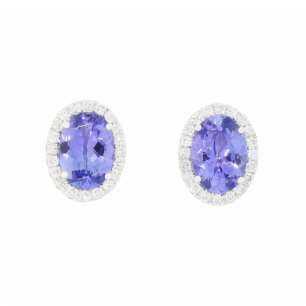 18ct White Gold 1.51ct Tanzanite and 0.21ct Diamond Stud Earrings ear-earrings  