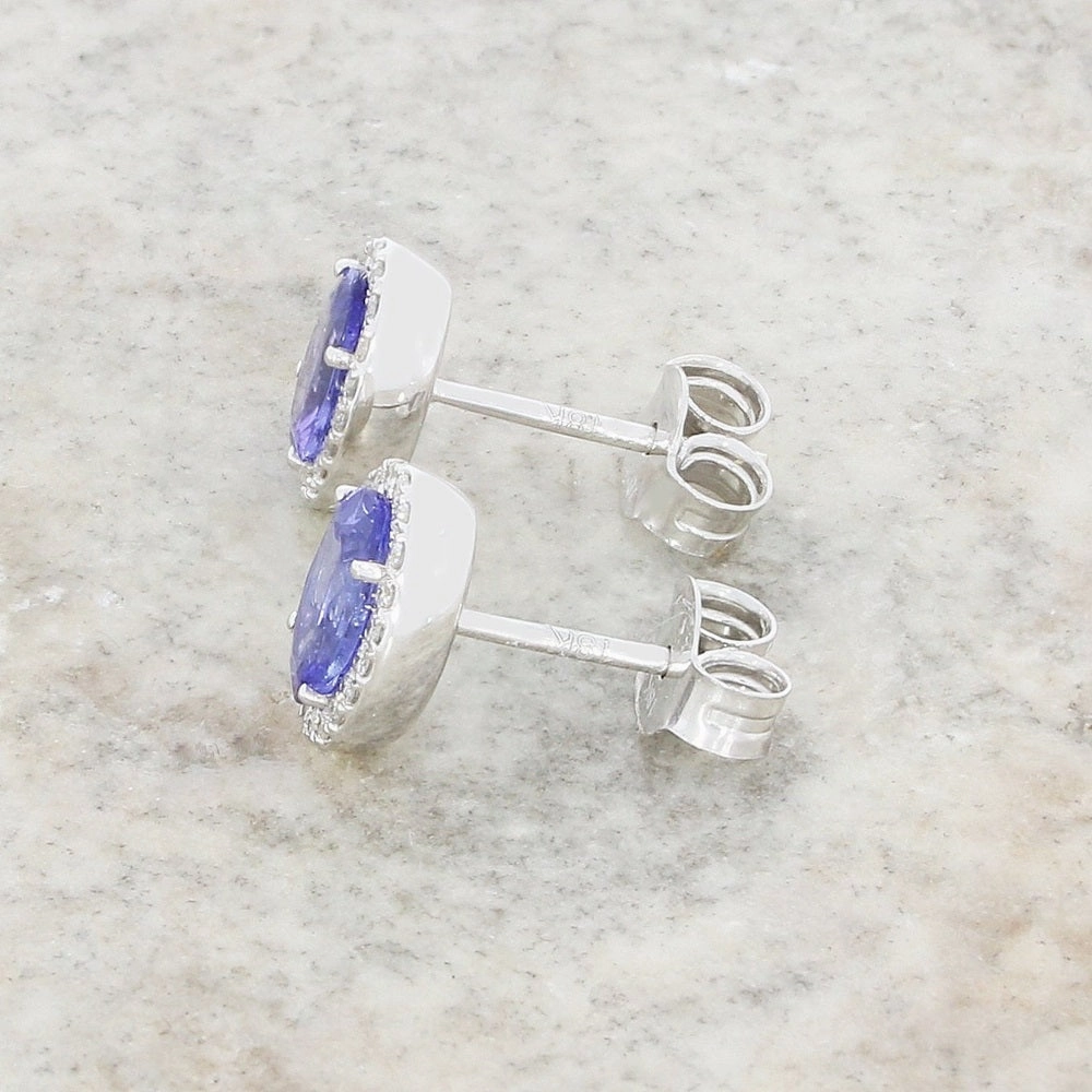 18ct White Gold 1.51ct Tanzanite and 0.21ct Diamond Stud Earrings