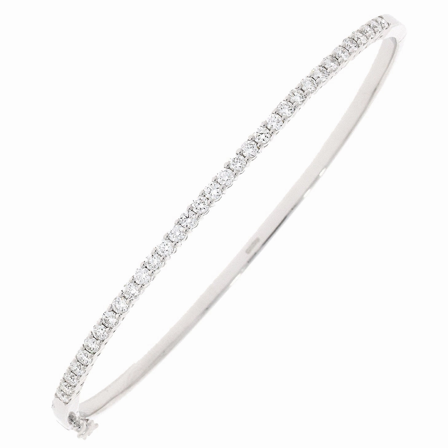 18ct white gold 33 stone round brilliant cut diamond claw set hinged bangle texture-diamond  