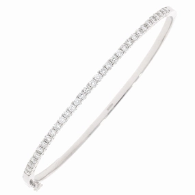 18ct white gold 33 stone round brilliant cut diamond claw set hinged bangle texture-diamond  