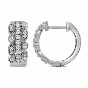 18ct white gold 3 row Diamond hoop earrings texture-diamond  