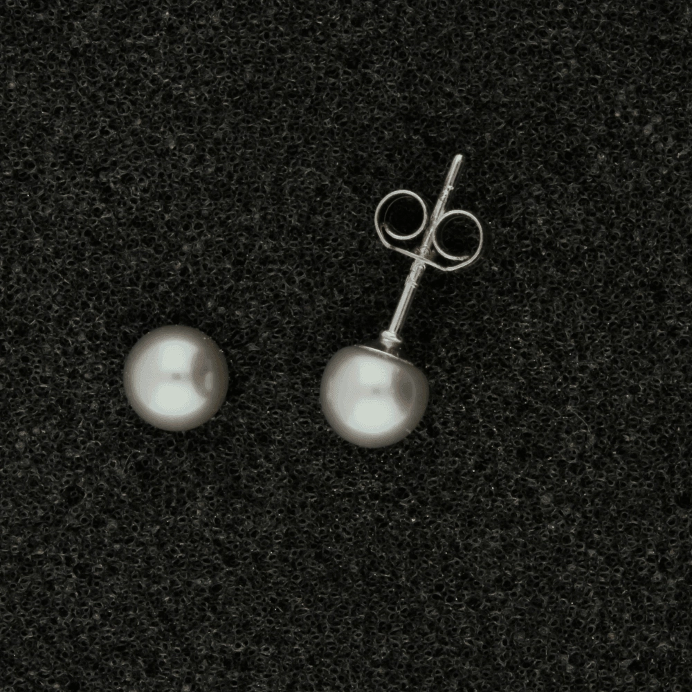 18ct White Gold 5-5.5mm Grey Fresh Water Pearl Earrings