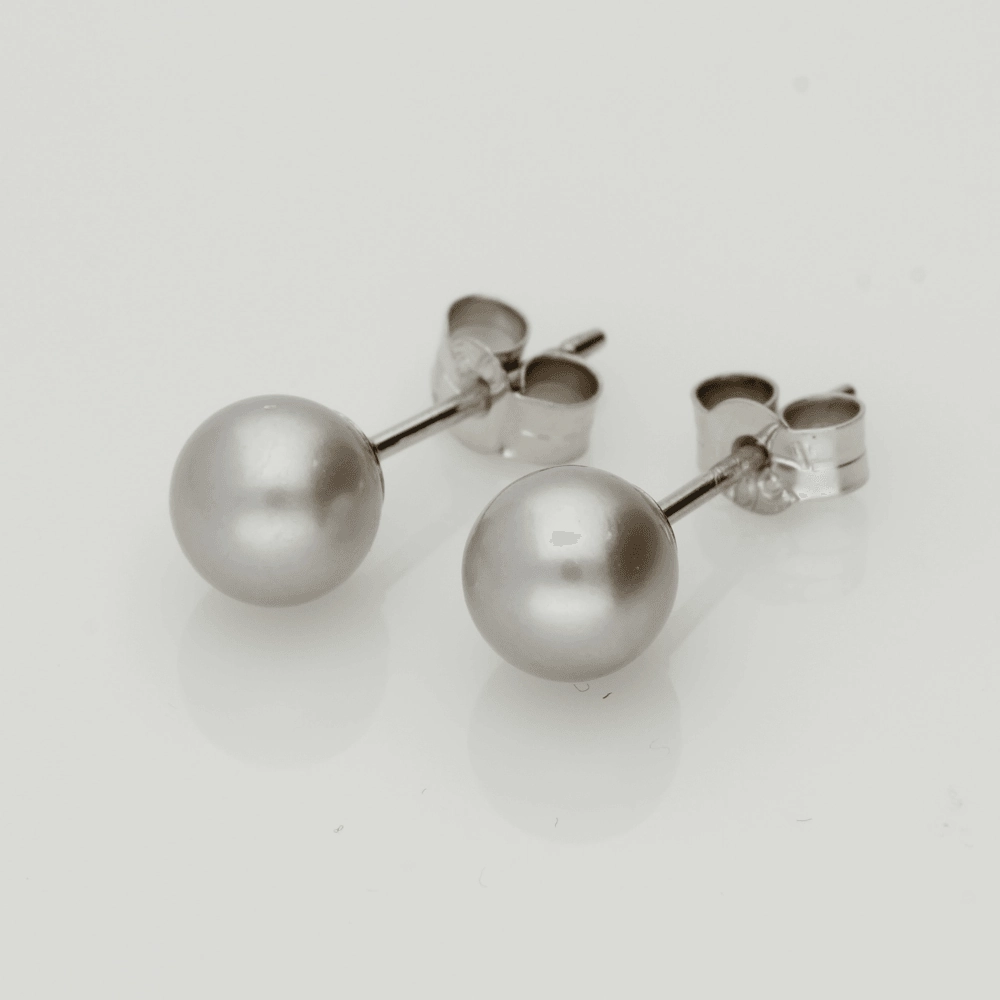18ct White Gold 6.5-7mm Grey Fresh Water Pearl Earrings