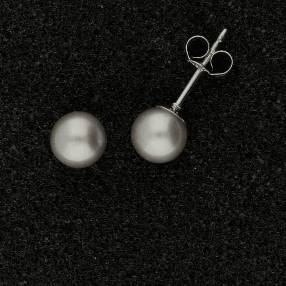 18ct White Gold 6.5-7mm Grey Fresh Water Pearl Earrings