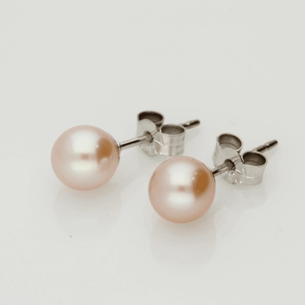 18ct White Gold 6.5-7mm Pink Fresh Water Pearl Earrings