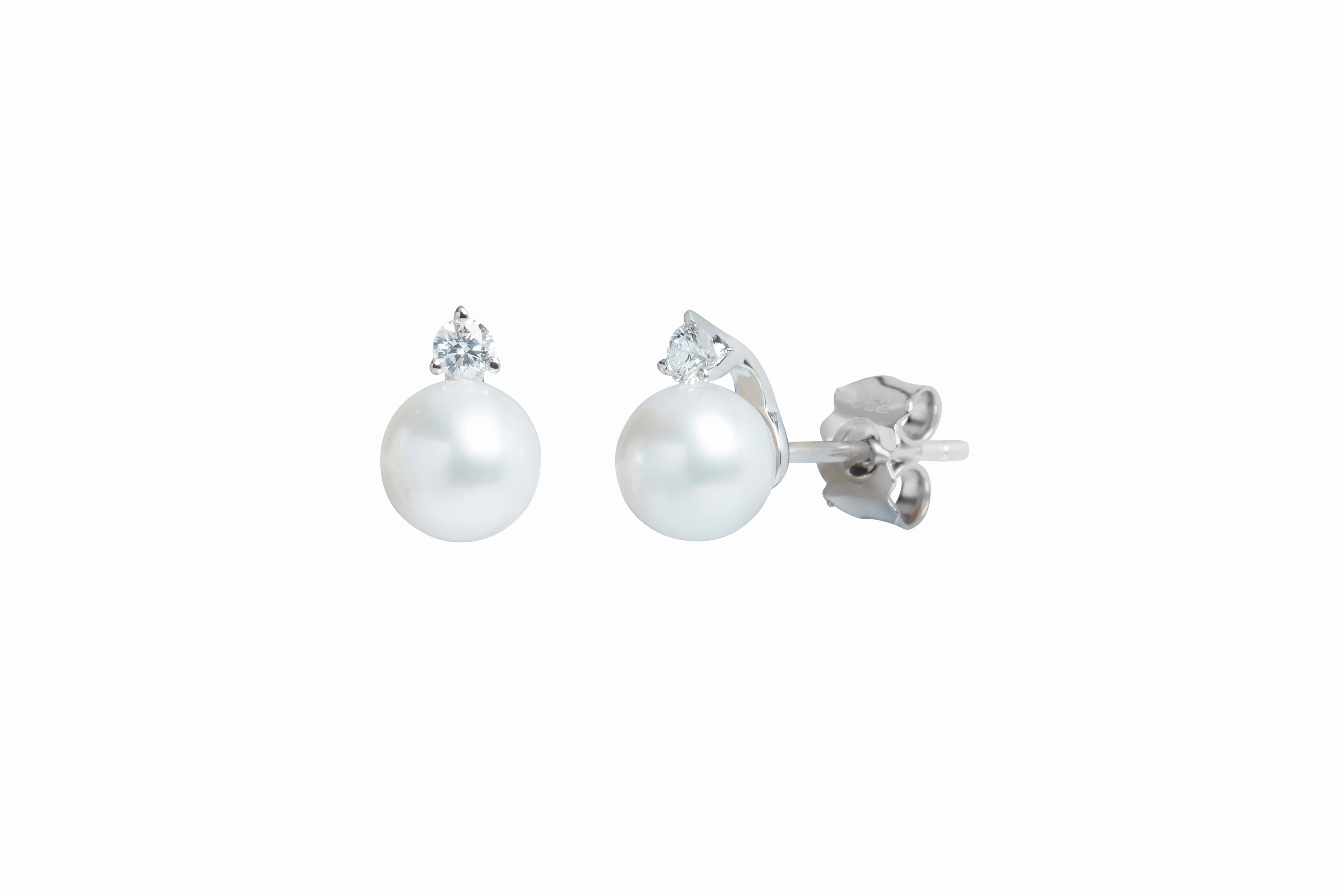 18ct White Gold 6mm Cultured Pearls and Diamond Stud Earrings texture-pearl  
