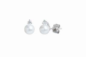 18ct White Gold 6mm Cultured Pearls and Diamond Stud Earrings texture-pearl  