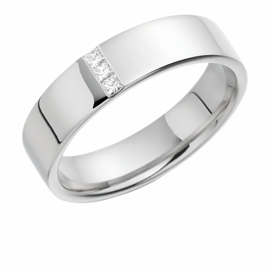 18ct White Gold 6mm Diamond Set Flat Court Wedding Band texture-diamond  