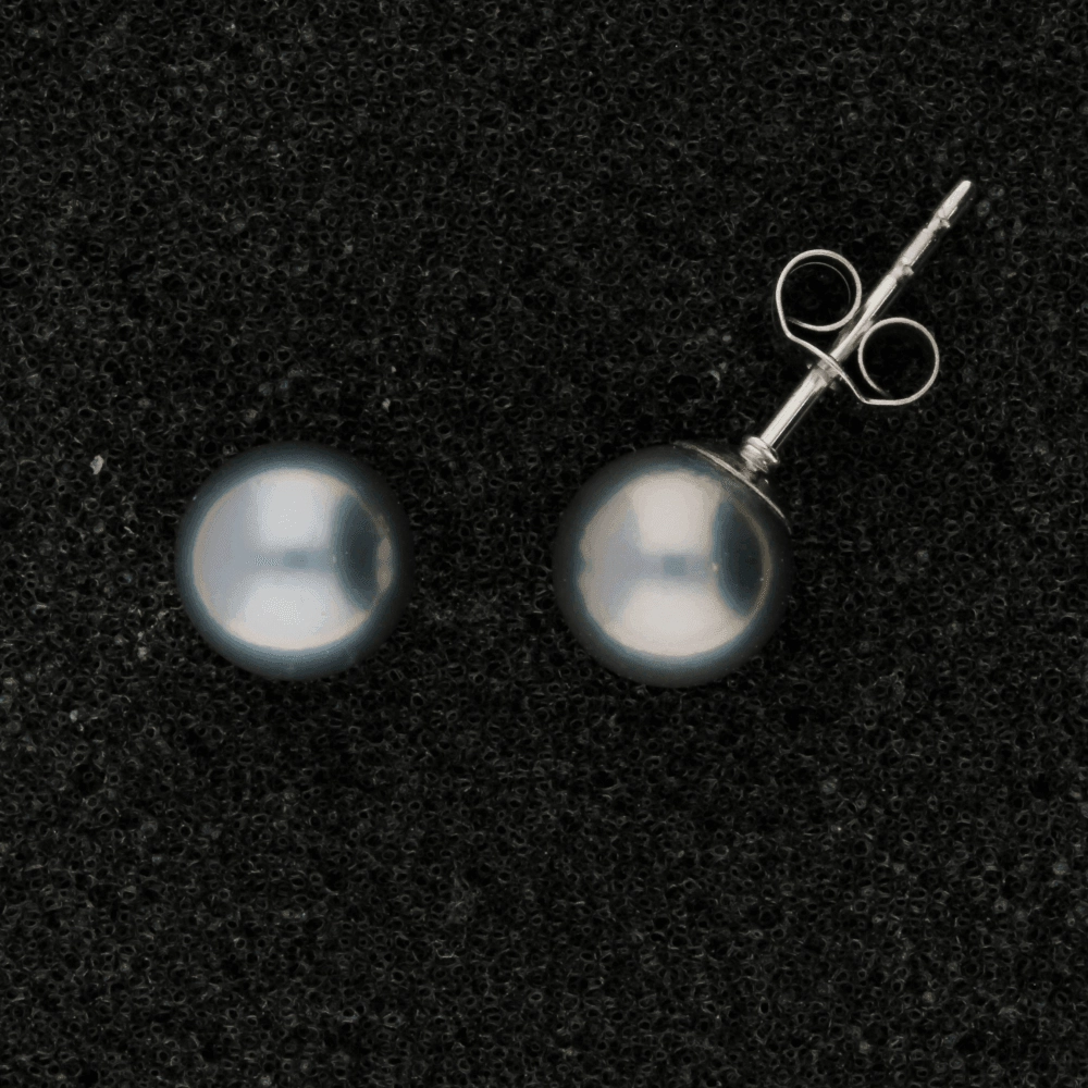 18ct White Gold 7-7.5mm Grey Fresh Water Pearl Earrings