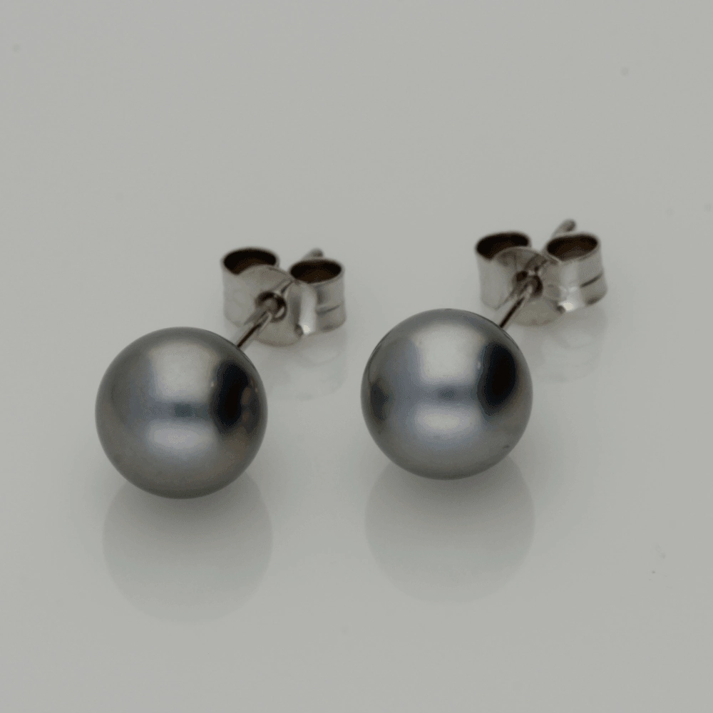 18ct White Gold 7-7.5mm Grey Fresh Water Pearl Earrings