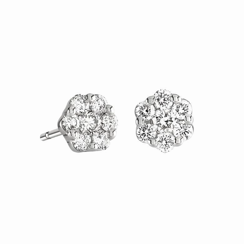 18ct white gold 7 diamond cluster stud earrings 0.20ct texture-diamond  