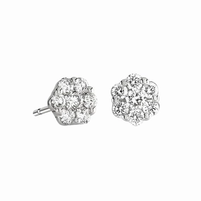 18ct white gold 7 diamond cluster stud earrings 0.20ct texture-diamond  