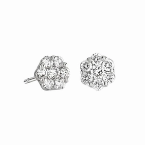 18ct white gold 7 diamond cluster stud earrings texture-diamond  