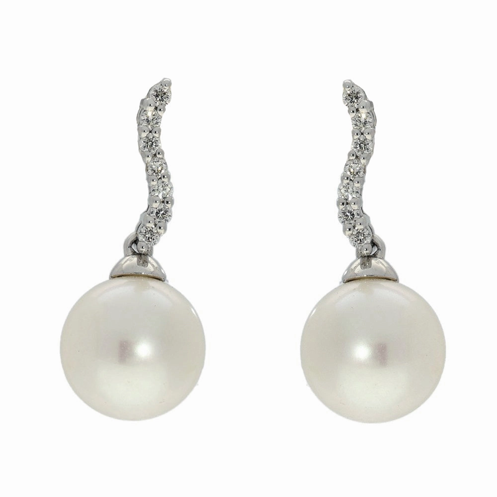 18ct White Gold 8-8.5mm Freshwater Pearl & Diamond Drop Earrings texture-pearl  
