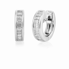 18ct white gold 9 baguette diamond huggy hoop earrings texture-diamond  