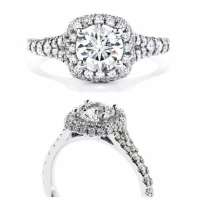 18ct White Gold Acclaim Round Brilliant Cut Diamond Cushion Halo Cluster Ring with Diamond Shoulders texture-diamond  