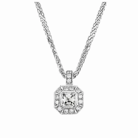 18ct White Gold Asscher Cut Diamond Octagonal Halo Cluster Pendant texture-diamond  