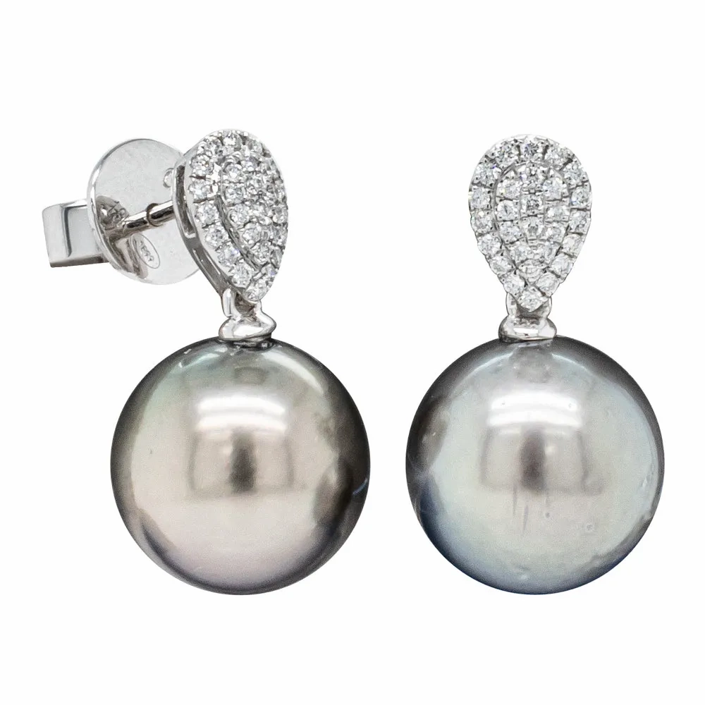 18ct White Gold Black Pearl &amp; Diamond Aegean Earrings