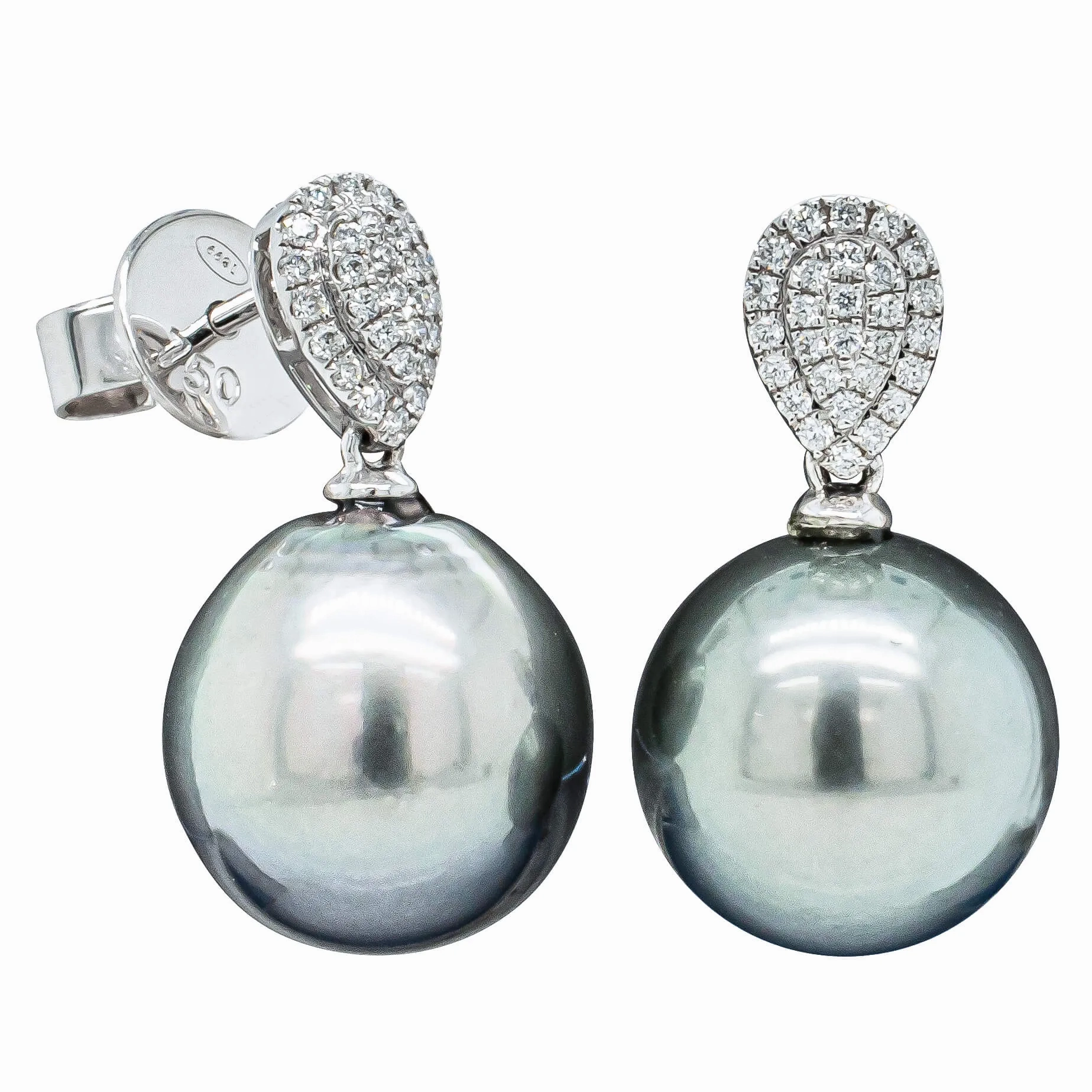 18ct White Gold Black Pearl &amp; Diamond Aegean Earrings