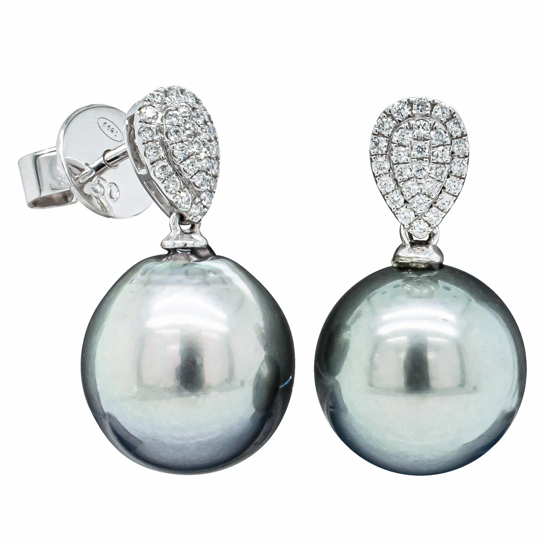 18ct White Gold Black Pearl &amp; Diamond Aegean Earrings