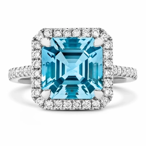 18ct white gold claw set Asscher cut Santa Maria Aquamarine and Diamond ring texture-diamond  