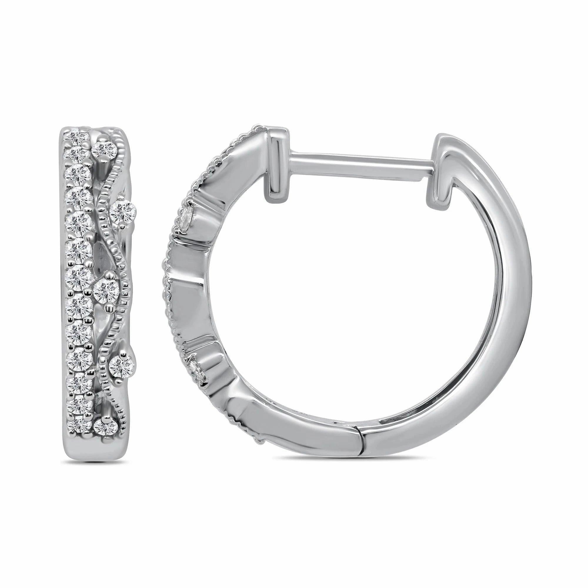 18ct white gold Diamond hoop earrings texture-diamond  