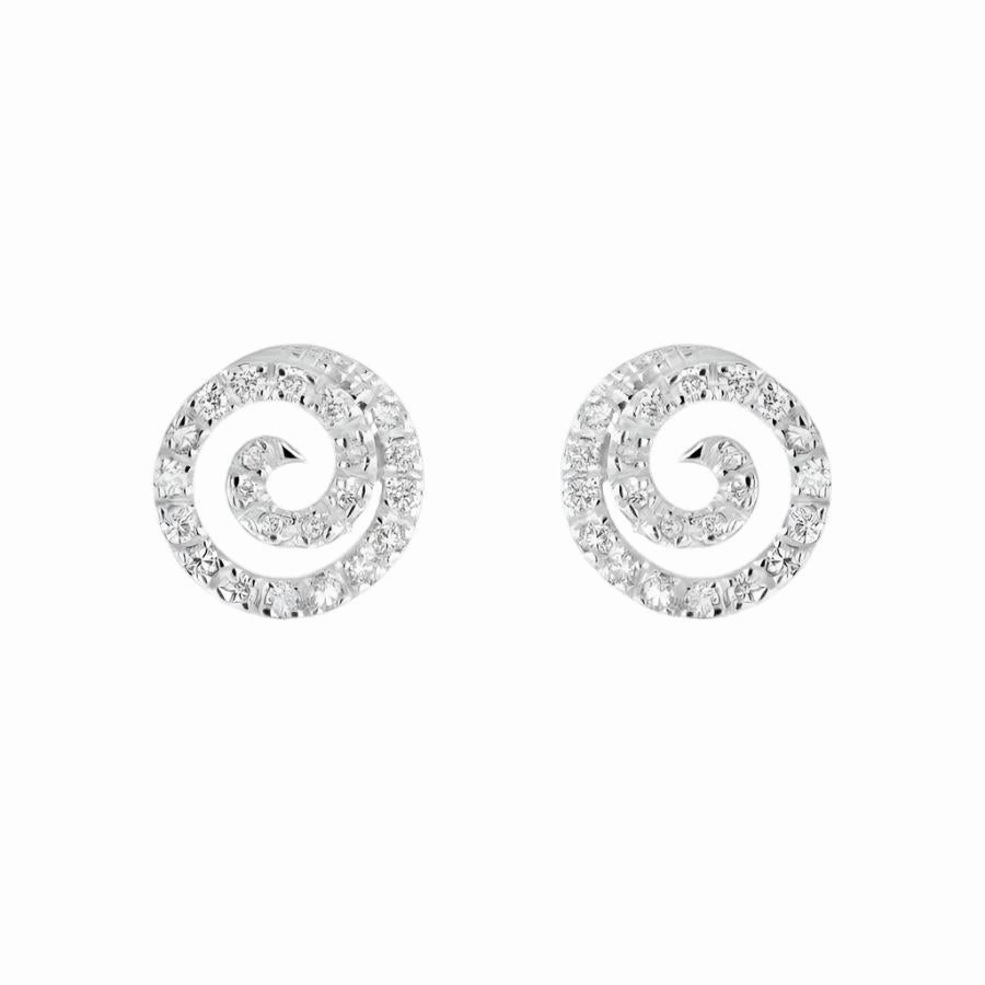 18ct White Gold Diamond Set Circle Swirl Stud Earrings texture-diamond  