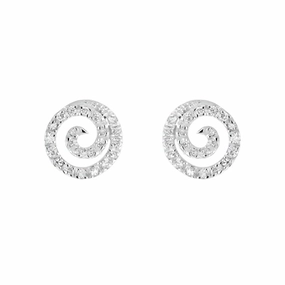 18ct White Gold Diamond Set Circle Swirl Stud Earrings texture-diamond  