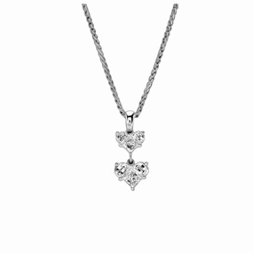 18ct White Gold Diamond Set Double Heart Drop Pendant & Chain texture-diamond  