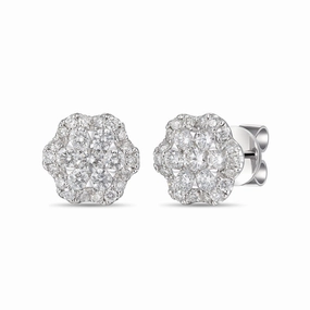 18ct white gold diamond set flower earrings texture-diamond  