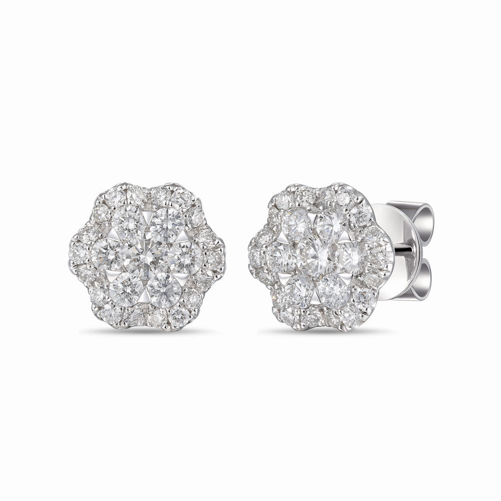 18ct white gold diamond set flower earrings texture-diamond  