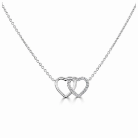 18ct White Gold Diamond Set Interlocking Heart Pendant & Chain texture-diamond  