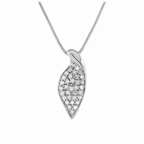 18ct White Gold Diamond Set Leaf Pendant & Chain texture-diamond  