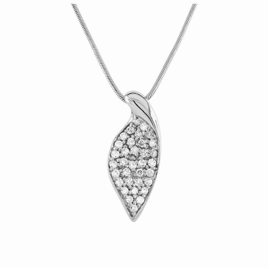 18ct White Gold Diamond Set Leaf Pendant & Chain texture-diamond  