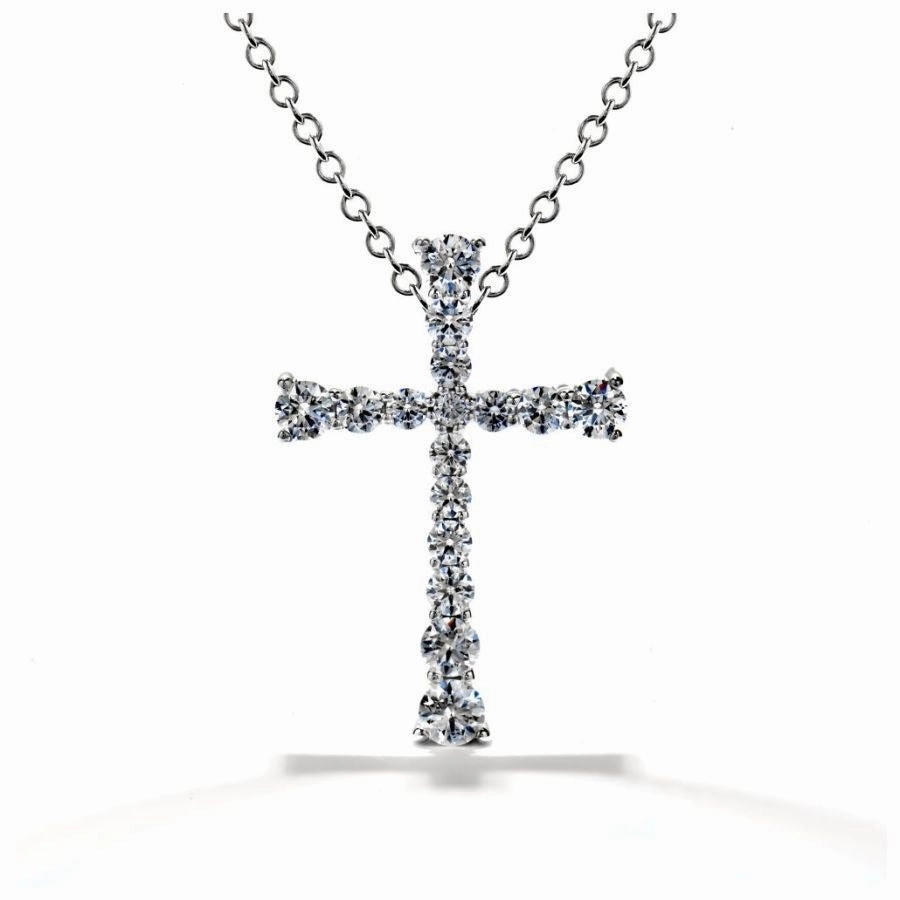 18ct White Gold Divine Round Brilliant Cut Diamond Set Cross Pendant & Chain texture-diamond  