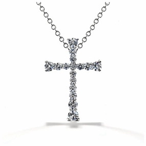 18ct White Gold Divine Round Brilliant Cut Diamond Set Cross Pendant & Chain texture-diamond  