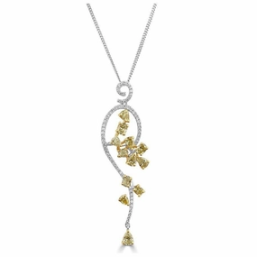 18ct White Gold Fancy Yellow Diamond & Round Brilliant Cut Diamond Drop Pendant texture-diamond  