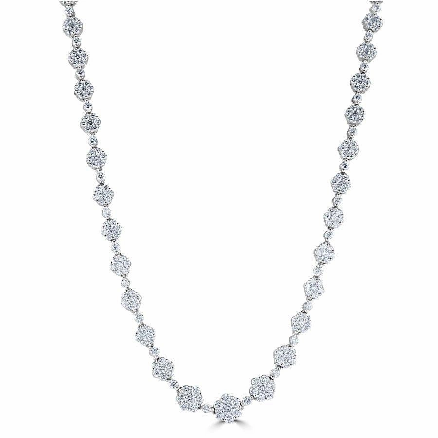 18ct White Gold Graduated Diamond Cluster Necklet texture-diamond  