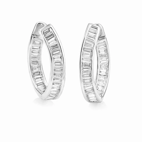 18ct white gold Inside/Outside baguette diamond channel set hoop earrings texture-diamond  