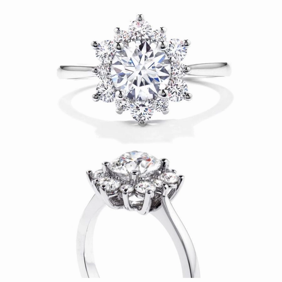 18ct White Gold Lady Di Round Brilliant Cut Diamond Cluster Ring texture-diamond  