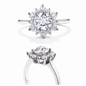 18ct White Gold Lady Di Round Brilliant Cut Diamond Cluster Ring texture-diamond  