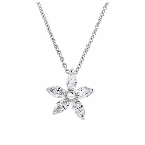18ct White Gold Marquise Cut Diamond Flower Pendant texture-diamond  